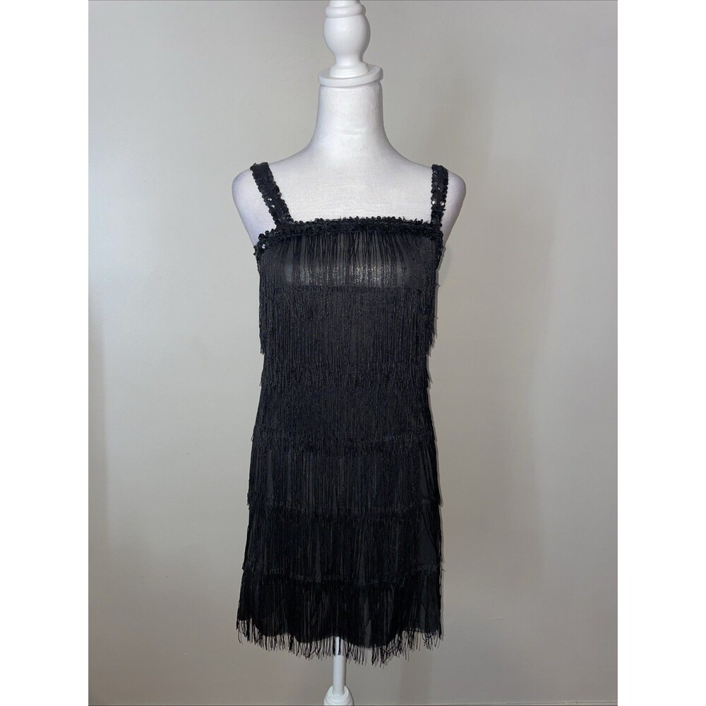 Black Fringe Flapper Mini Dress 1920s Gatsby Inspired Whimsigoth Coquette Party
